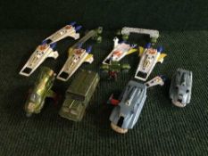 A crate of Buck Rogers die cast vehicles etc