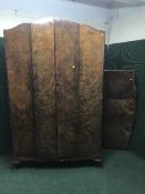 A burr walnut three piece bedroom suite