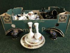 Four boxes of tea china, ornaments,