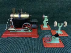 A live steam Meccano engine together with miniature saw,