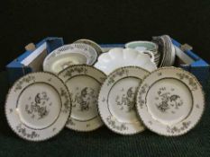 Two boxes of assorted dinner ware, plates, part Brighton pottery dinner service, Denby tureen,