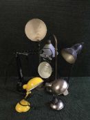 A box of table lamps and vintage reading lamps etc