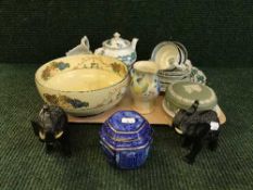 A tray of Dragon tea china by Booths, Doulton bowl,