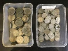 A collection of English coins to include shillings, half crowns,