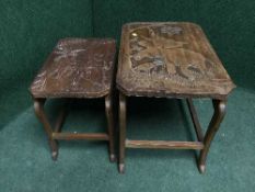 Two carved occasional tables depicting an elephant and a giraffe