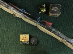 A collection of fishing rods, an Abu-Matic reel and a J.W.