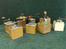 A collection of coffee grinders