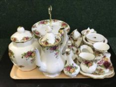 A tray of Royal Albert country roses pattern china