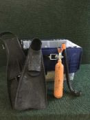 A box of scuba diving equipment