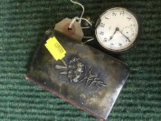 A silver cased pocket watch and a silver fronted prayer book