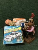 Two boxes of glass ware, pictures, dolls,