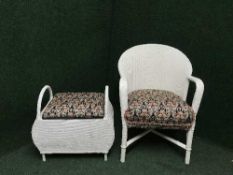 A painted loom armchair and similar footstool