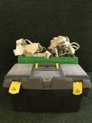 Four boxes of tools, straps, fire extinguisher,