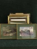 A box of pictures and prints, locomotives,