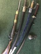 A Samurai style sword, two sabres,