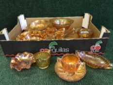 A box of carnival glass