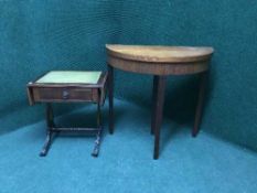 A d-shaped table and a mahogany sofa table