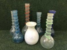 Six antique hand blown Turkish glass vases together with one other piece of glass.