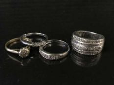 Four various 9ct gold rings, all set with diamonds, gross weight 13.