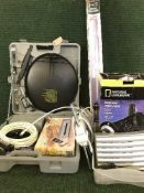 A cased portable satellite dish and receiver, digital aerial,