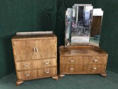 A four piece walnut bedroom suite