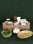Four boxes of dinner plates, Winton planter, Doulton vase,