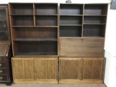 A Danish rosewood twin section bureau bookcase