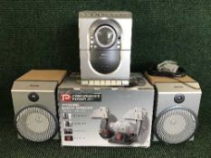 A Philips micro hi/fi with remote and a bench grinder