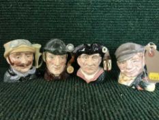 Four small Royal Doulton character jugs - The Gardener, The Sleuth,