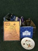 Two boxes of cutlery, glass ware, Worcester table ware,