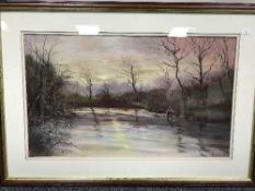 Ray Smith : Study of an angler, pastel, signed, framed.