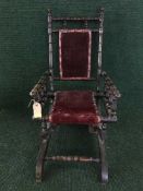 An Edwardian child's rocking chair and two footstools