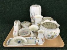 A tray of Aynsley Wild Tudor and Cottage garden china and a Wedgwood Clematis pin dish and tray