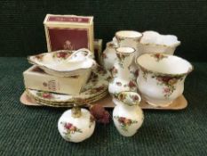 A tray of Royal Albert Old Country Roses china