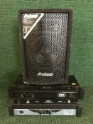 A Prosound speaker, a Prosound 200 Professional Power amplifier,
