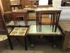 An oak tiled topped coffee table,
