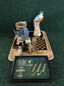 A tray of Beswick figure of a Yorkshire terrier, two Leonardo Collection kingfishers,