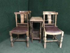 An oak drop leaf trolley and four oak chairs