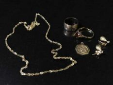 A box of pair of 9ct gold earrings, 9ct gold St Christopher pendant,