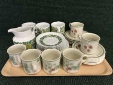 A tray of Wedgwood Raspberry cane cups and saucers and a Pontesa tea set