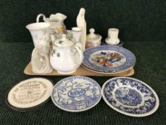 A tray of Colcough teapot, miniature Fenton toilet jug and basin,