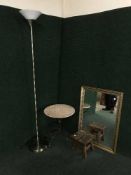 A lamp table, carved footstool,