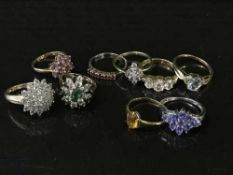 Nine various gold stone set rings, gross weight 22.