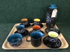 A tray of fifteen piece Crown Devon Harlequin tea set
