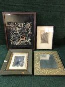A large collection of assorted pictures and prints - brass framed mirror, painted panel,
