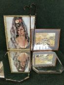 Two un-framed mirrors, two walking sticks with silver mounts,