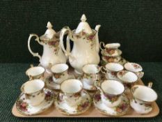 A tray of twenty four pieces of Royal Albert Old Country Roses tea china