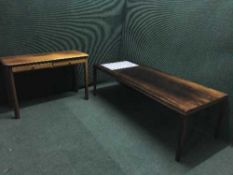A Danish rosewood coffee table and a side table fitted two drawers