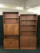 A teak G Plan cocktail cabinet and a set of open shelves