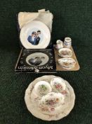 A Poole vase, Royal Crown Derby posies, pin dishes, plates,